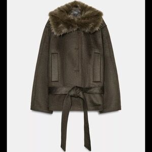 NWOT Zara Wool coat faux fur collar